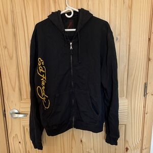 Ed Hardy Black Zip-Up with Yellow Script